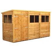 Power 12x4 Pent Garden Shed Overlap - Double Door